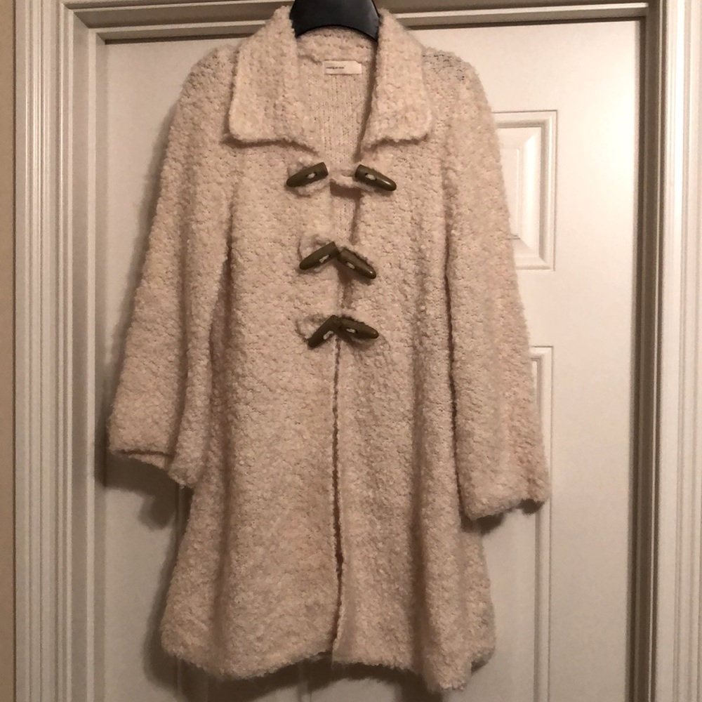 Anthropologie Sleeping on Snow Ivory Textured Toggle Cardigan- EUC Sz XS/S